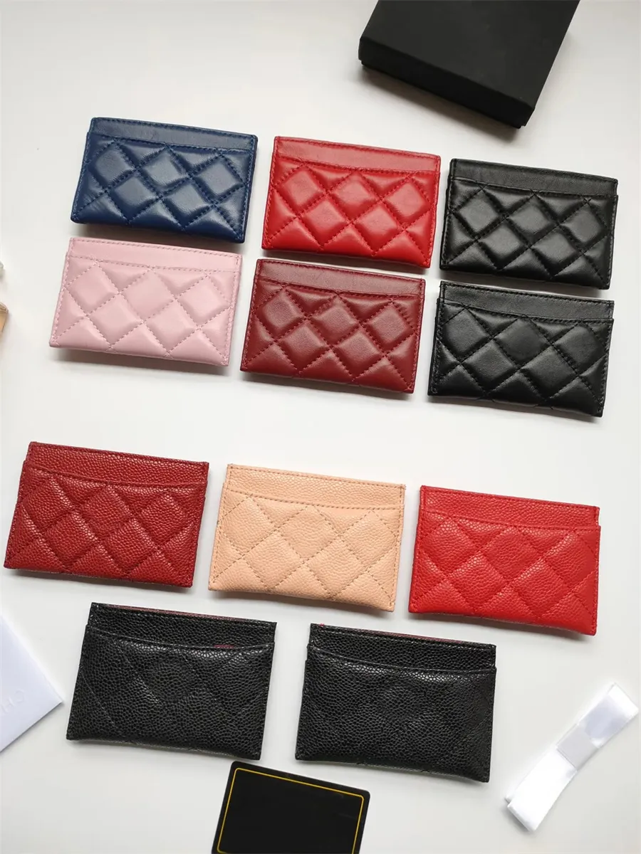 Moda feminina de luxo porta-cartões C clássico padrão caviar bolsa acolchoada atacado mini carteira de hardware pequena multicolorida Designer Pebble carteiras de couro com caixa