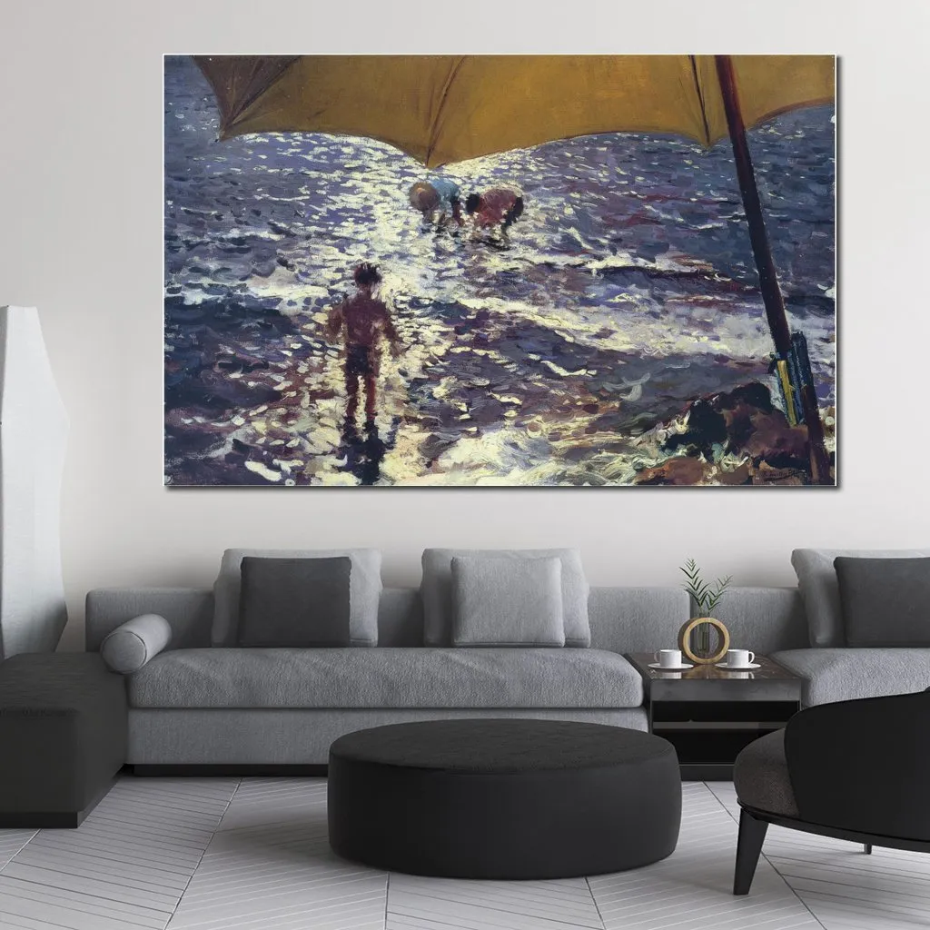 Hochwertige Leinwandkunst, Joaquin Sorolla, Gemälde „Mittag am Strand von Valencia“, wunderschönes Strandkunstwerk, Wanddekoration für Familienzimmer