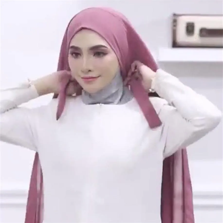 Ethnic Clothing JTVOVO 2021 Muslim Women Solid Color Chiffon Convenient Bandage Hijab Lazy People Quickly Wear A Thin Veil Wrap Sc268S