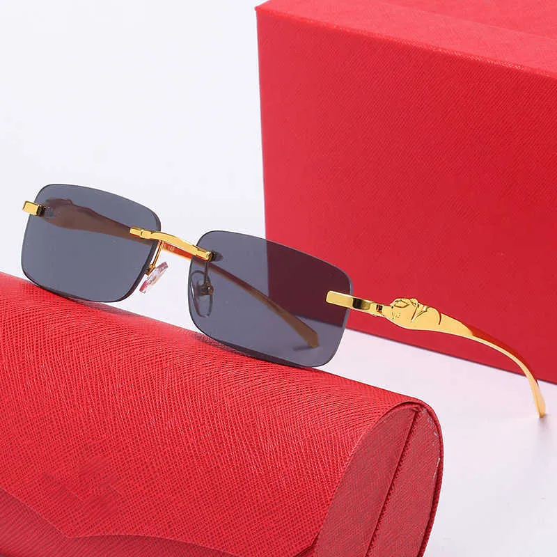 Fashion carti top sunglasses New leopard head metal frameless Sunglasses men's and women's fashion small square frame with original box