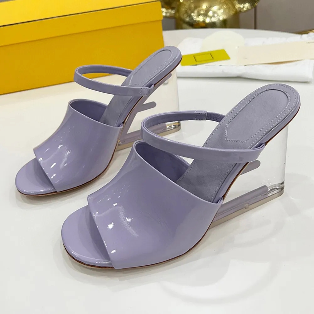 Purple patent leather Wedge Slippers Sandals heels summer Slides heeled open-toe shoes women's luxury designers Sandals Evening Party Dress 35-43 With box