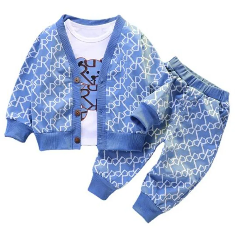 Set di abbigliamento per bambini Designer Baby Boy Abbigliamento Boutique Abiti Moda Stampa Cappotti T-shirt e pantaloni 3 pezzi Tute Tute da jogging per bambini