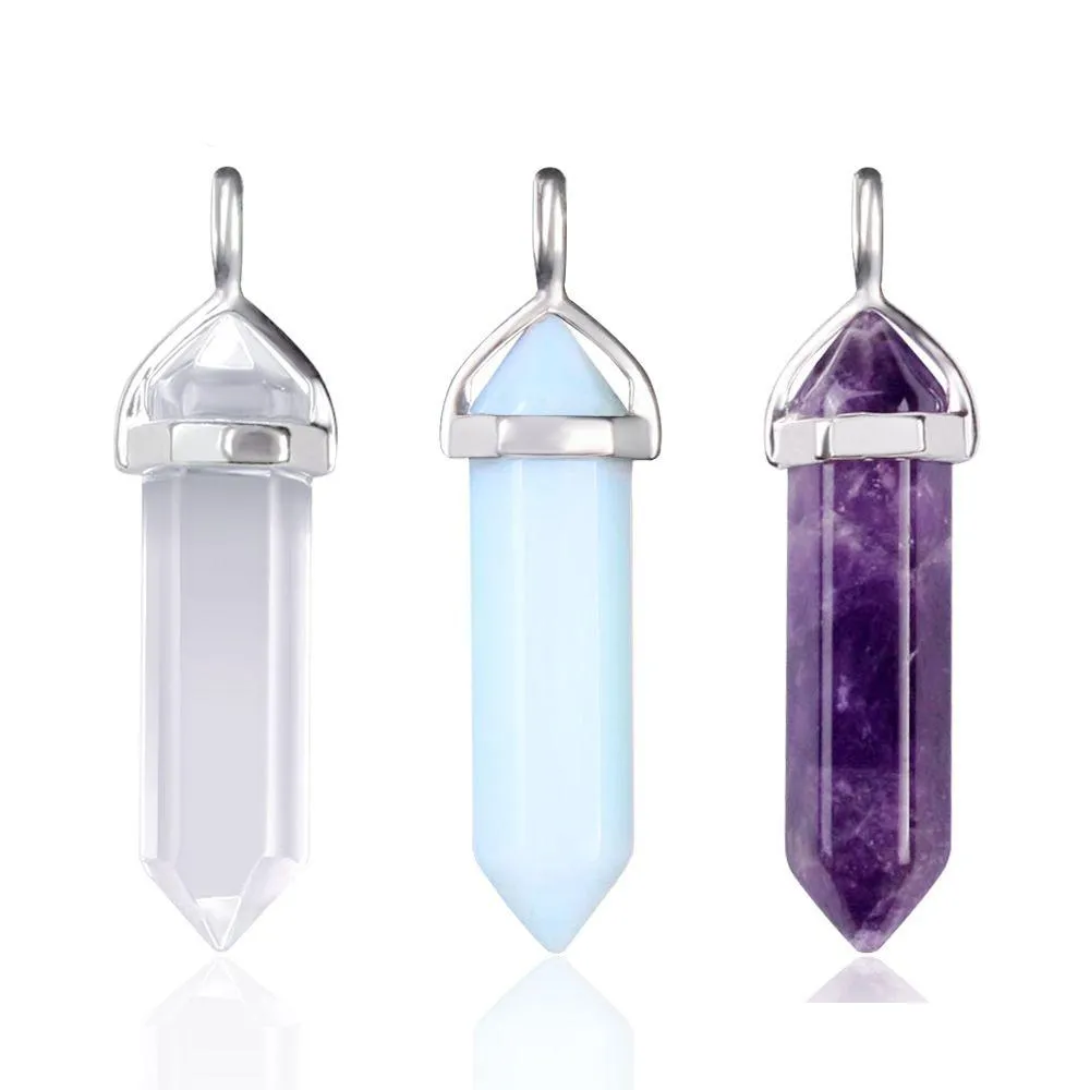 Pendant Necklaces Mix Natural Stone Hexagonal Prism Crystal Quartz Point Charm Chains For Women Mens Fashion Jewelry In Bk Drop Deli Dhlxh