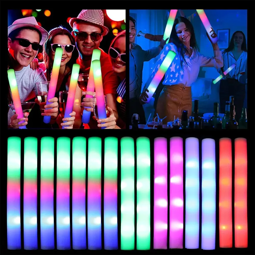 LED Glow Sticks coloré RVB RVB Fluorescent Lumineux mousse de mousse de joie en gros lumière luminaire pour les produits de fête d'anniversaire de mariage