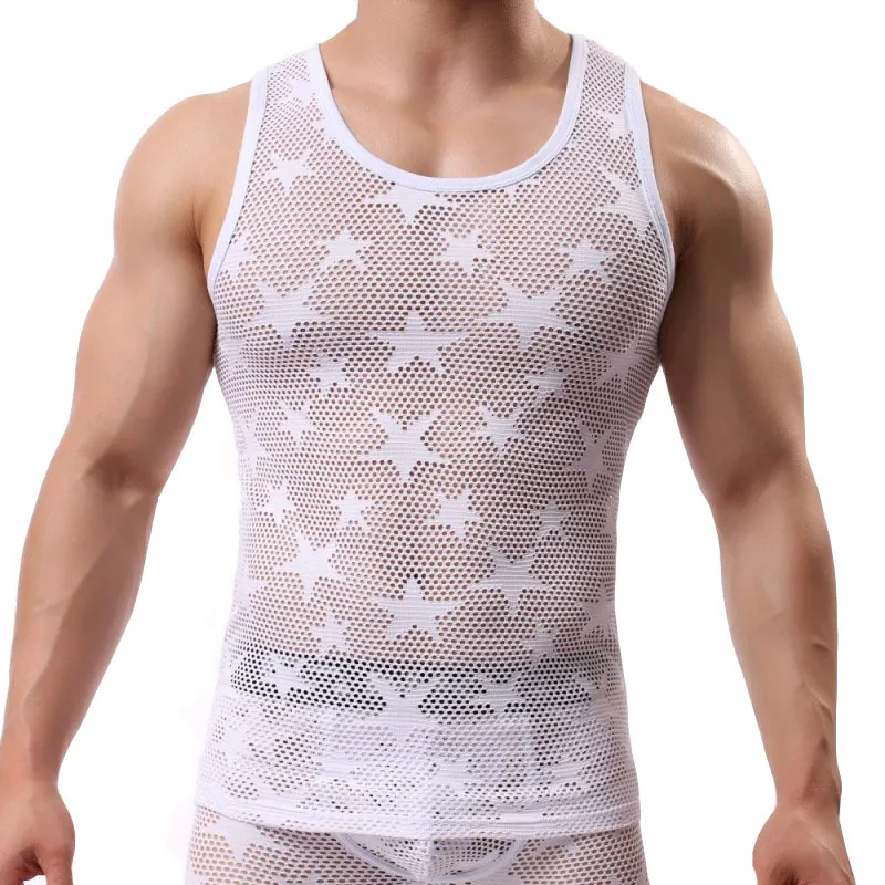 Men's Tank Tops Men's Shirt Tank Top Gym Clothing Bodybuilding Mesh See Through Fitness Shirt Breathable Ropa Interior Singlet Erkek Giyim 230705