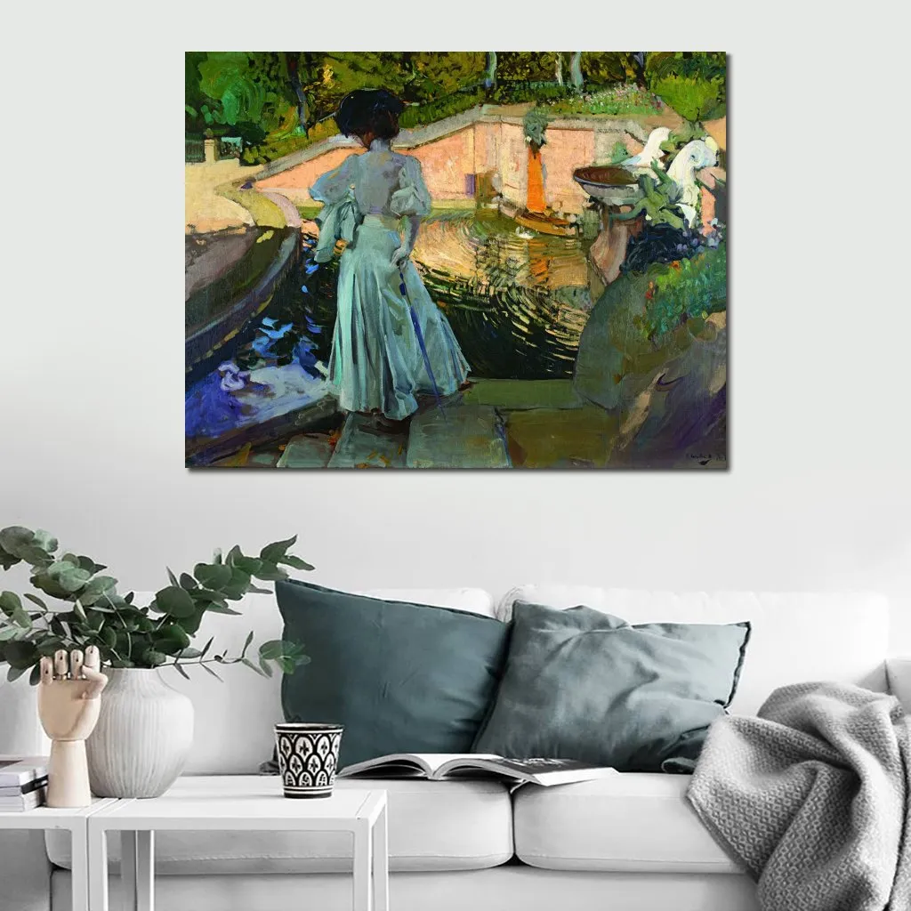 Figuratief schilderij vrouw Maria kijken naar de vis Joaquin Sorolla Y Bastida canvas kunst handgemaakte hoge kwaliteit wanddecoratie