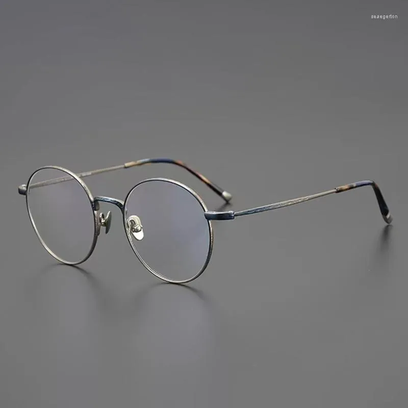 Montature per occhiali da sole Montature per occhiali in titanio rotonde classiche giapponesi retrò per uomo e donna Occhiali da vista super leggeri in oro sfumato blu fatti a mano