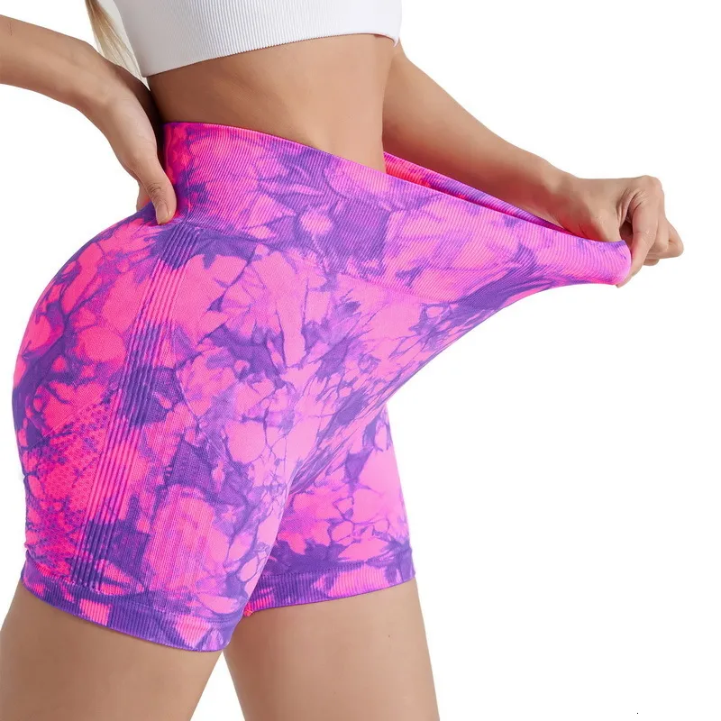 Tenues de yoga Shorts de Yoga femmes cravate colorant Shorts sans couture taille haute hanche ascenseur Sexy pantalons de Yoga cyclisme Push Ups Leggings Fitness shorts de gymnastique 230705