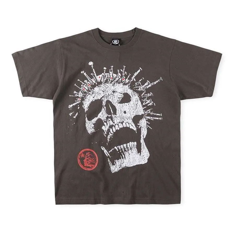 T-shirt de roupas de moda de grife High Street Trend Hellstar Studios Globe Skull estampado puro algodão manga curta camiseta para homens e mulheres Rock Hip hop