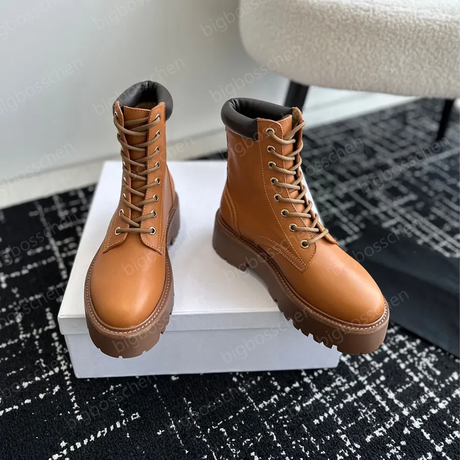 Luxury designer lace-up boots women's boots Arc de Triomphe Martin boots BULKY TRIOMPHE cowhide lace-up thick sole Combat boots black street style military boots box