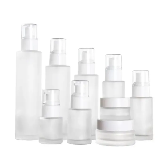 Frosted Glass Pump Bottle Refillable Cream Jar Lotion Spray Cosmetics Sample Storage Containers 30ml 40ml 50ml 60ml 80ml 100ml