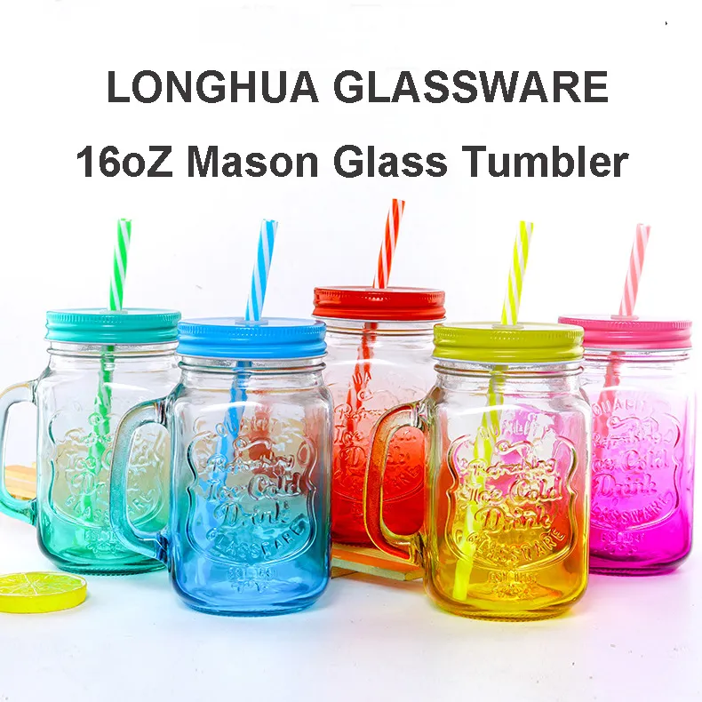 16 Oz Mason Jar Mugs with Handles Old Fashioned Glass Bottle Juice