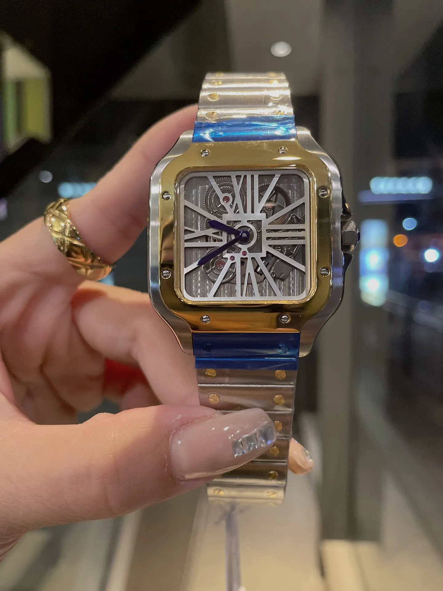 Klassische, luxuriöse Ausschnitt-Stil, Vintage-Herrenuhr, Luxus-Designer-Uhren, 31/27 mm, klassische Vintage-Quarz-Uhrwerk, quadratische Armbanduhr, ohne Box