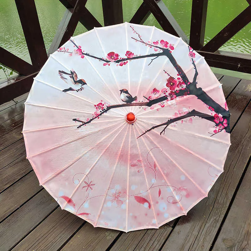 Paraplyer retro Silkduk Kvinnor Paraply Chinese Cherry Blossoms Dekorativa paraply Ancient Dance Oil Paper Flower Paraply