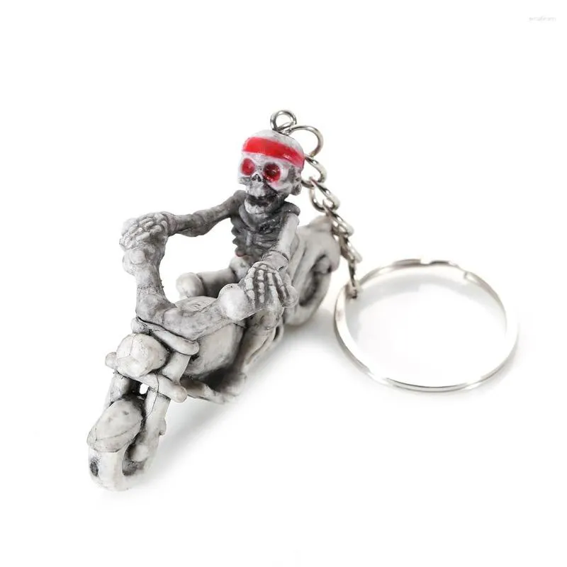 Keychains Motorbike Skull Skeleton Charm Rubber Keychain Car Purse Bag Accessories Keys Holder Keyring NIN668