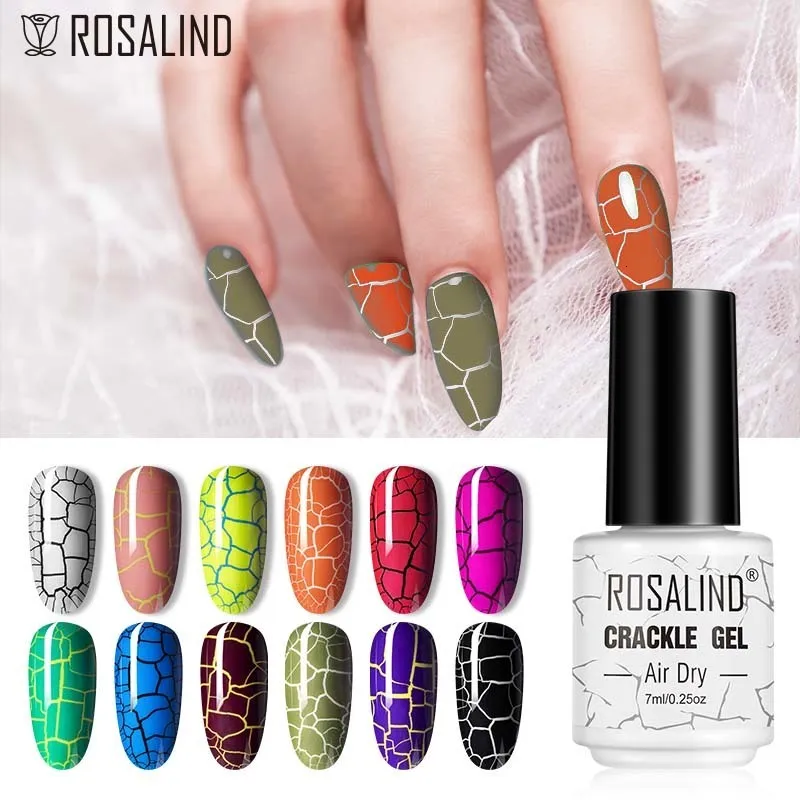 Nagel Gel ROSALIND Crackle Gel Polish Semi Permanente Krakende Nagellak Luchtdrogende Hybride Vernissen Nail Art Gel Polish Top Base Coat 230706