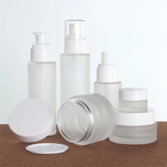 Frosted Glass Pump Bottle Refillable Cream Jar Lotion Spray Cosmetics Sample Storage Containers 30ml 40ml 50ml 60ml 80ml 100ml