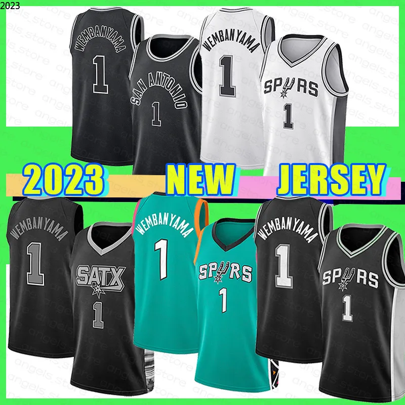 Nieuw Basketbalshirt San Antonio''Spurs'' Heren Jeugd Kinderen 2023 1 Victor Wembanyama 451