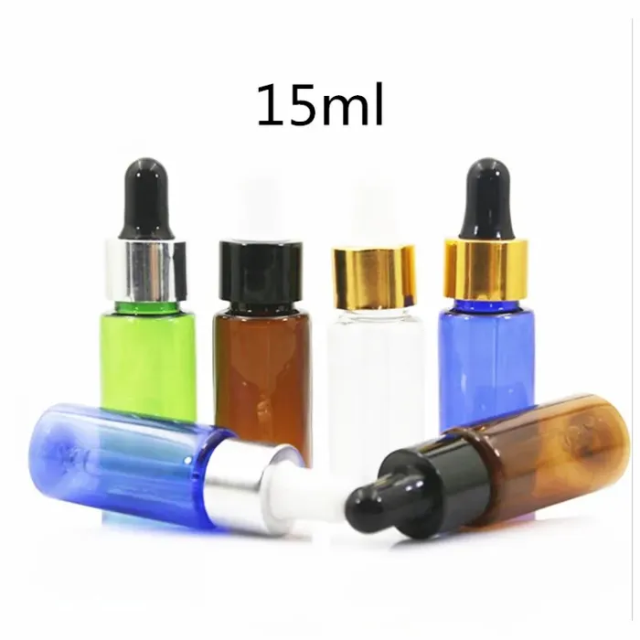 10ml/15ml/20ml Amber Blue PET Bottles With Glass Dropper Empty Refillable Dropper Bottle Essential Oil Bottle Sample Makeup Vials