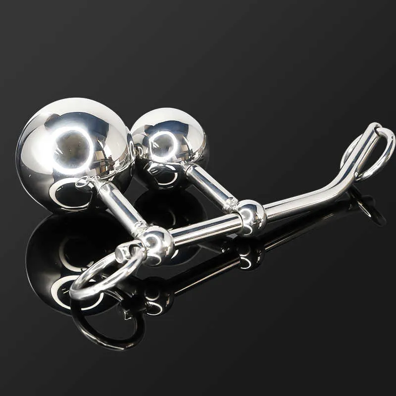 50mm 375mm Anal Beads Plug Butt Anus Dilator Hook Masaje de próstata Gay Metal Buttplug con bolas Juguetes sexuales exóticos Suit230706