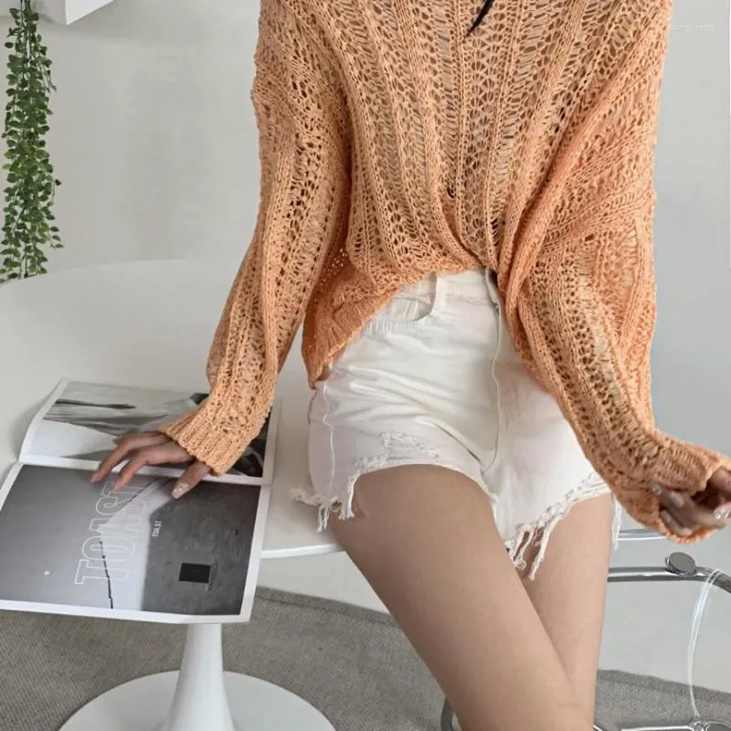 Women's Sweaters Large Size Fat Summer Korean Version Of Whereas Empty Sunscreen Cover Air Conditioning Shirt Knitted Sweater Long Sl