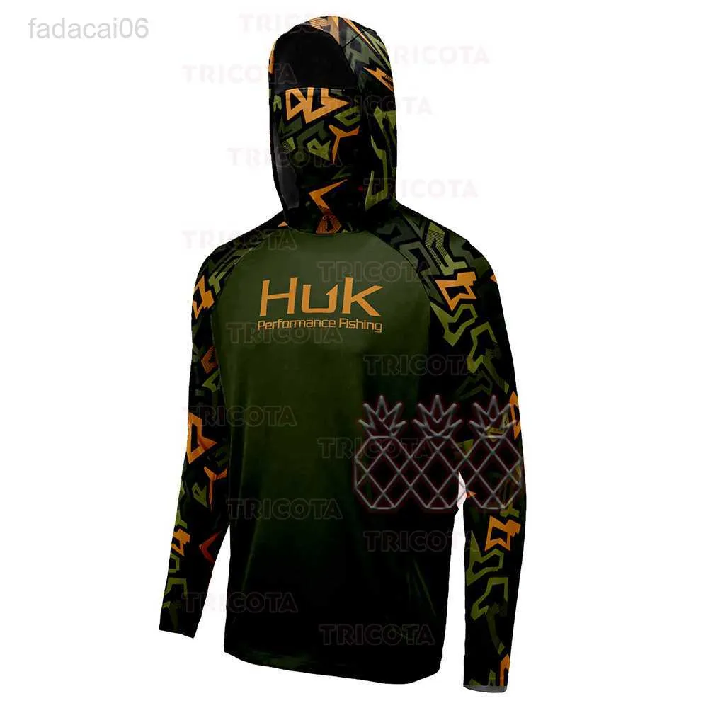 HUK Fishing Vintage Shirts Mens Long Sleeve Face Mask Hooded