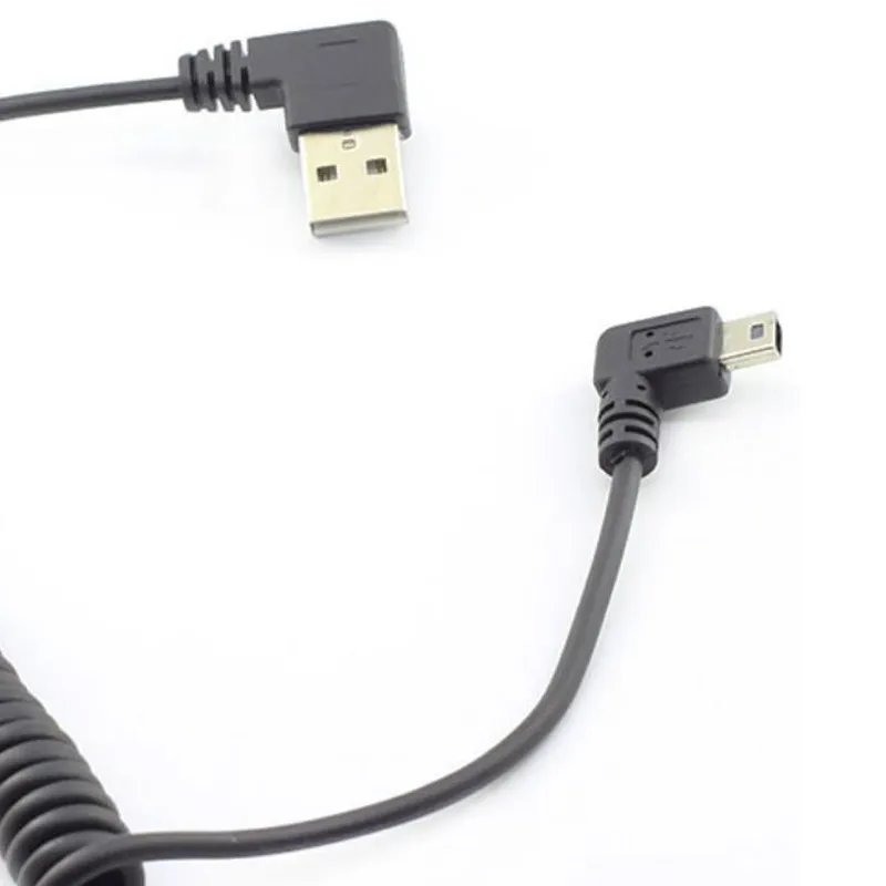 2-port 90 degree right angled mini B USB 2.0 A male spring data power cable for vehicle navigation Car Driving Recorder Camera