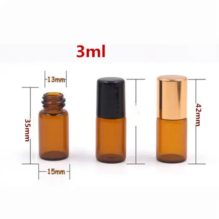 1ML 2ML 3ML Empty Amber Glass  oil Roll On Bottle with Stainless Steel Metal Ball for Perfume Oils 030