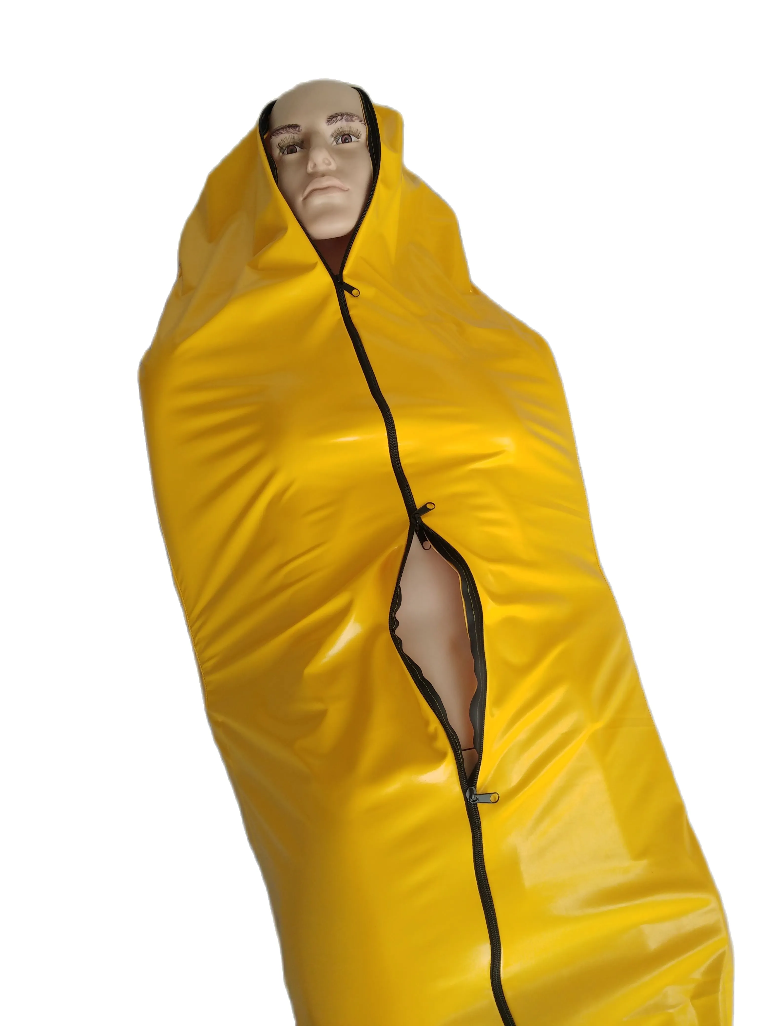Pvc faux cuir momie body Spandex sac de couchage Zentai Catsuits adultes cosplay avant fermeture éclair 3 voies bodybag accessoires de scène