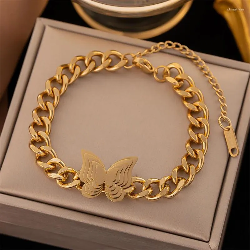 Link Bracelets 316L Stainless Steel Butterfly Zircon Mangxing Charm Chain For Women Fashion Fine Jewelry Gift SAB653