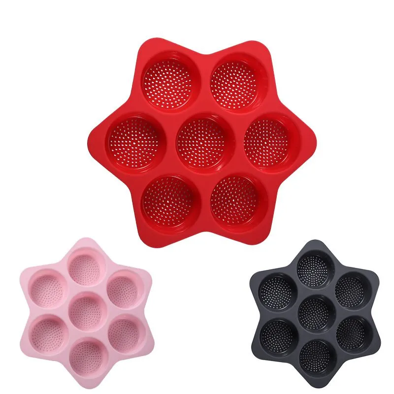 Molde de Pão Multifuncional Design de Furo de Ar Respirável Fazer Pão de Hambúrguer Cor Sólida Silicone Macio Molde de Pastelaria Gadget de Cozinha 7 Círculos