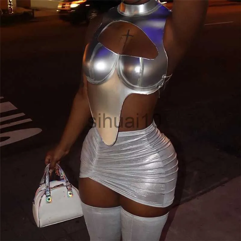 DIY Tanks Camis Sexy Open Back Bandage Cut Out Asymmetric Crop Top Women Summer 2023 Silver Vest Midnight Clubbing Outfits J230706