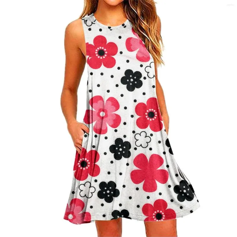 Casual Dresses Floral Sundress Summer For Women 2023 Formal Sleeveless Pockets Loose Tank Dress Vestidos Para Mujer