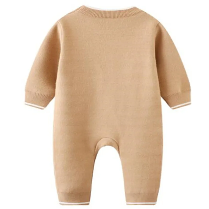 Autumn Winter Baby Rompers Newborn Infant Girls Boys Sweater Jumpsuit Hat Sets Long Sleeve Bodysuit Designer Kids Clothing