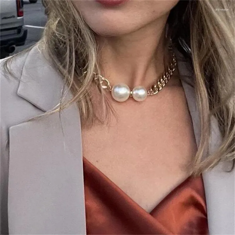 Choker Pearl Imitation Personalized Coarse Chain Clavicle Simple Necklace Jewelry For Women Geometric Vintage