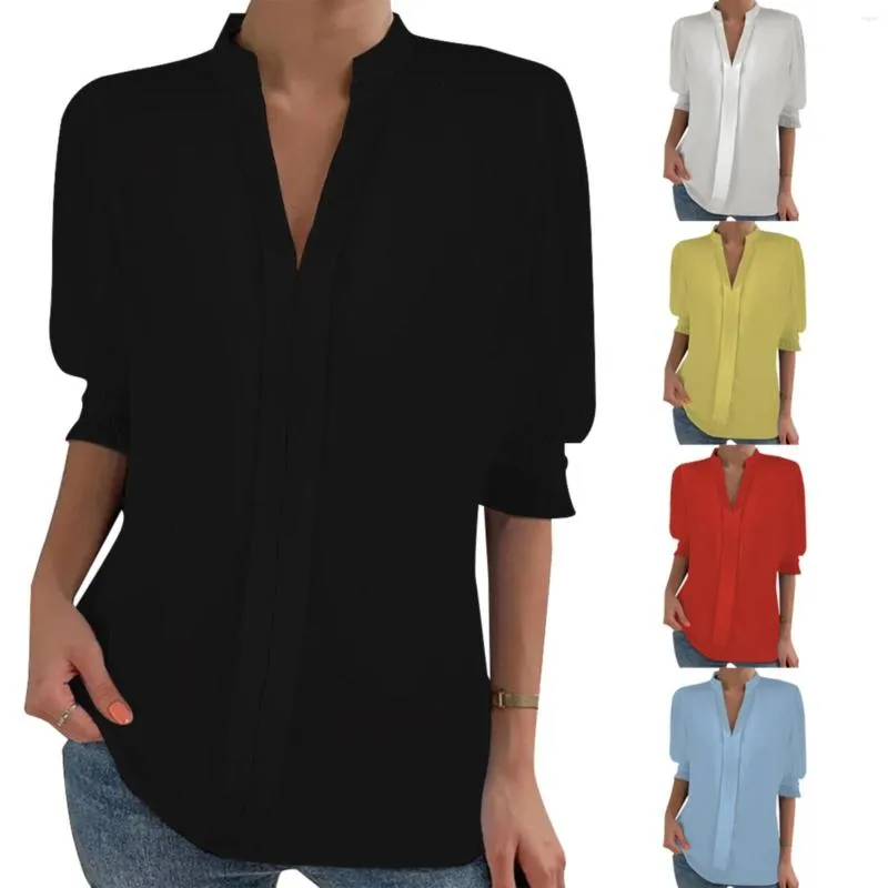 Blouses pour femmes été mode col montant demi manches pull solide court femmes T cou hauts pour chemises fraîches