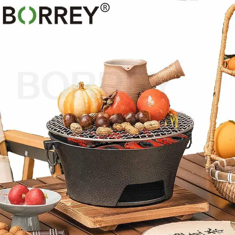 BBQ Grills Borrey Caldron Załącznik stołowy Grill Grill żelazny węgiel drzewny japoński Hibachi przenośny groźba piec piknikowa 230731