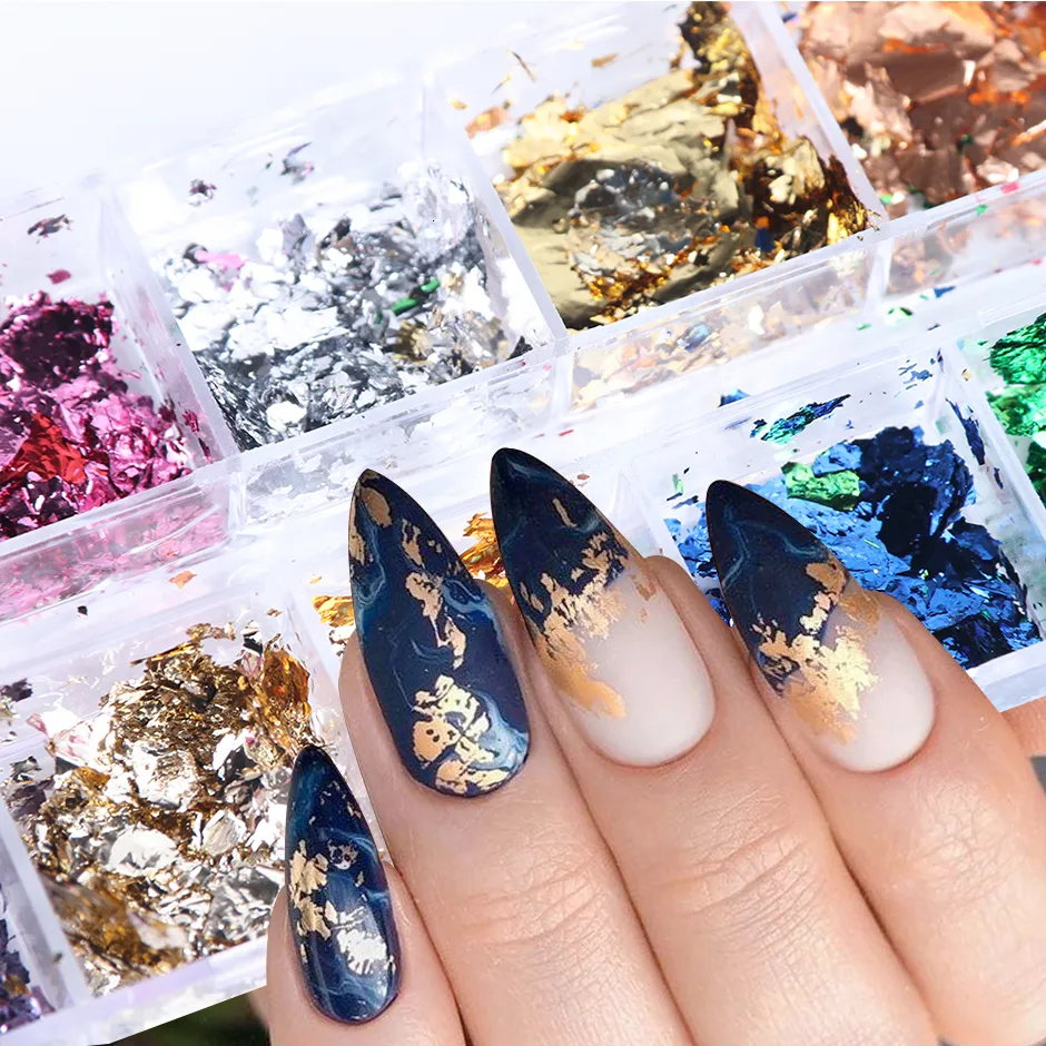 Nail Art Foil Glitter, Gold Holographic Ultra Thin Foil Glitter Design,  Metallic 3D Glitter Nail Foil Supplies, Suitable For Women Girls Manicure