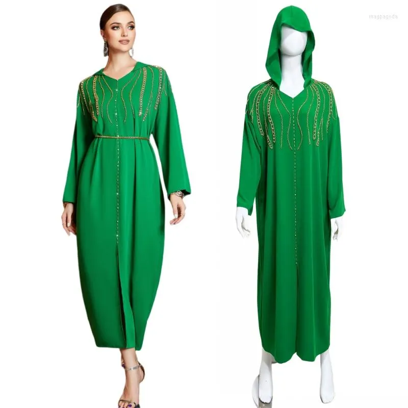 Ropa étnica hecha a mano con cuentas vestido con capucha Abaya Kaftan Jilbab Robe mujeres islámico musulmán árabe Turquía vestido de fiesta Vestidos