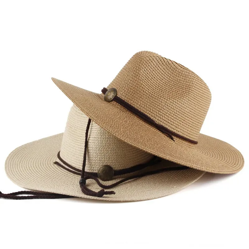 Große Krempe 9,5 CM Stroh Sonnenhüte Für Frauen Männer Sommer UV Schutz Strand Eimer Hut Panama Jazz Hüte Sombreros de Mujer