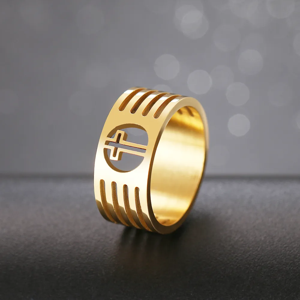 CACANA wydrążony kształt krzyża najlepszy projekt pierścionka moda miłość biżuteria ze stali nierdzewnej dla kobiet prezenty ślubne dla młodej dziewczyny