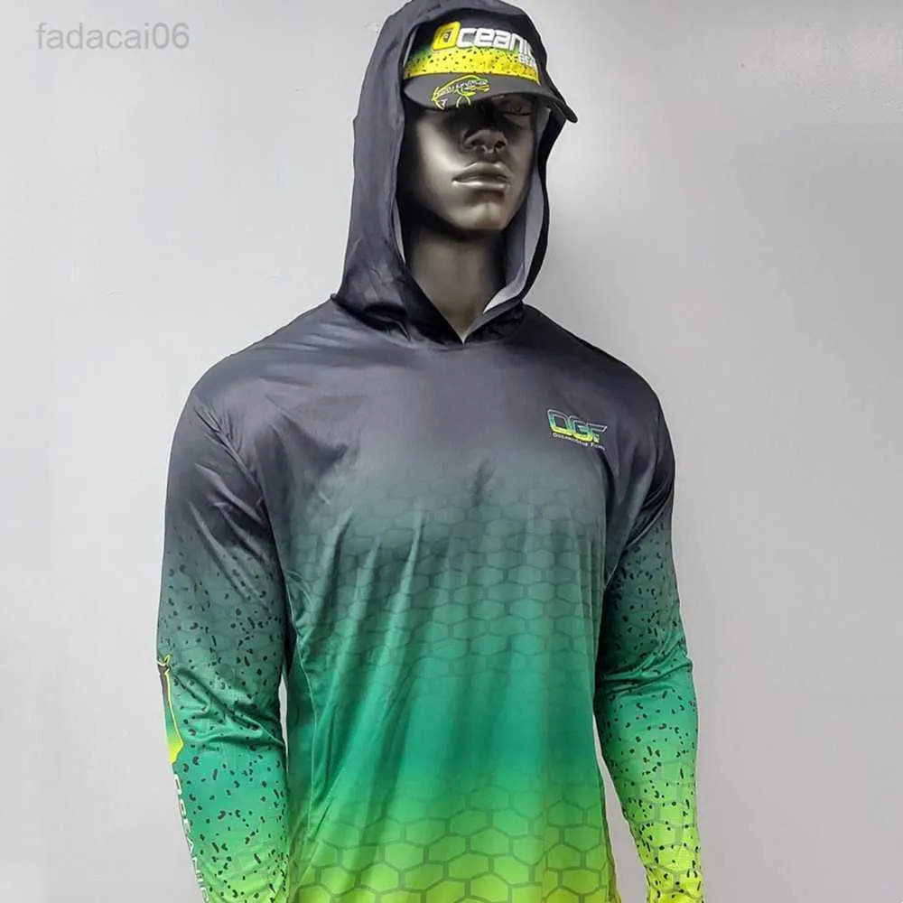 Accesorios de pesca Oceanic Hombres Sudadera con capucha de pesca Jersey de manga larga UPF 50+ Resistente a los rayos UV Correr Ropa de pesca Equipo transpirable Camisa de pescado personalizada HKD230706