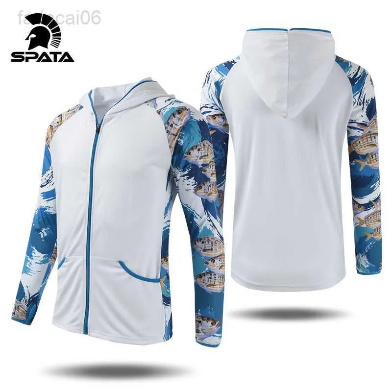 Akcesoria wędkarskie 2023 SPATA nowa odzież wędkarska długie rękawy męskie płaszcze słońce UV płaszcz koszule wędkarskie koszulki wędkarskie bluzy z kapturem cykliczne ubrania wędkarskie HKD230706