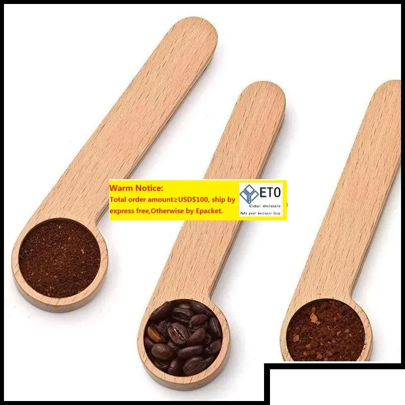 Spoons Flatware Kitchen Dining Bar Home Garden Spoon Wood Coffee Scoop With Bag Clip Tablespoon Solid Beech Wooden Mea Dhxeb