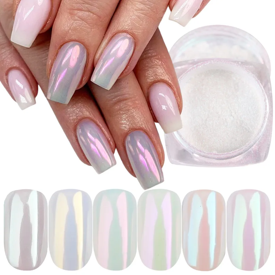 Brokat do paznokci 1 pudełko Perłowy proszek do paznokci Pigment Fine Mirror Syrenka Holograficzny Rub Zanurzenie Nail Art Glitter Chrome Pył Decor Manicure NTB0107 230705