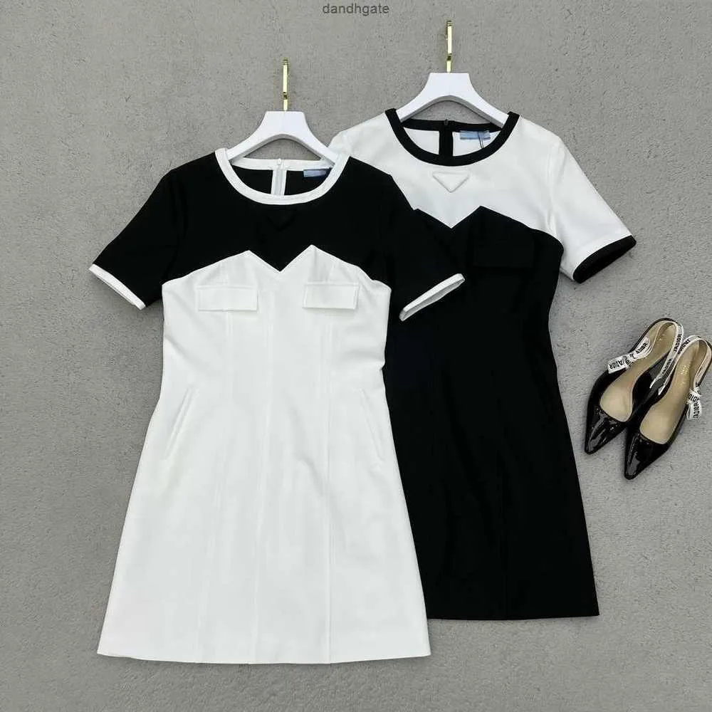 Vestidos casuais de grife novo primavera/verão preto e branco contraste Y2K vestido PSRN