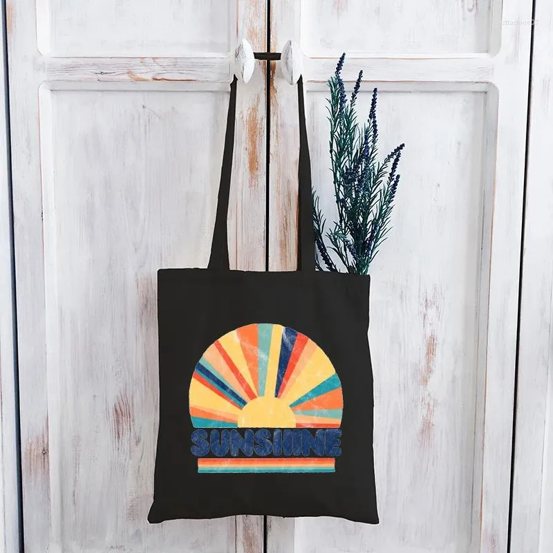 Shoppingväskor Vintage Sunshine Canvasväska Tecknad Semester Resor Återanvändbar väska Miljövänliga produkter Casual