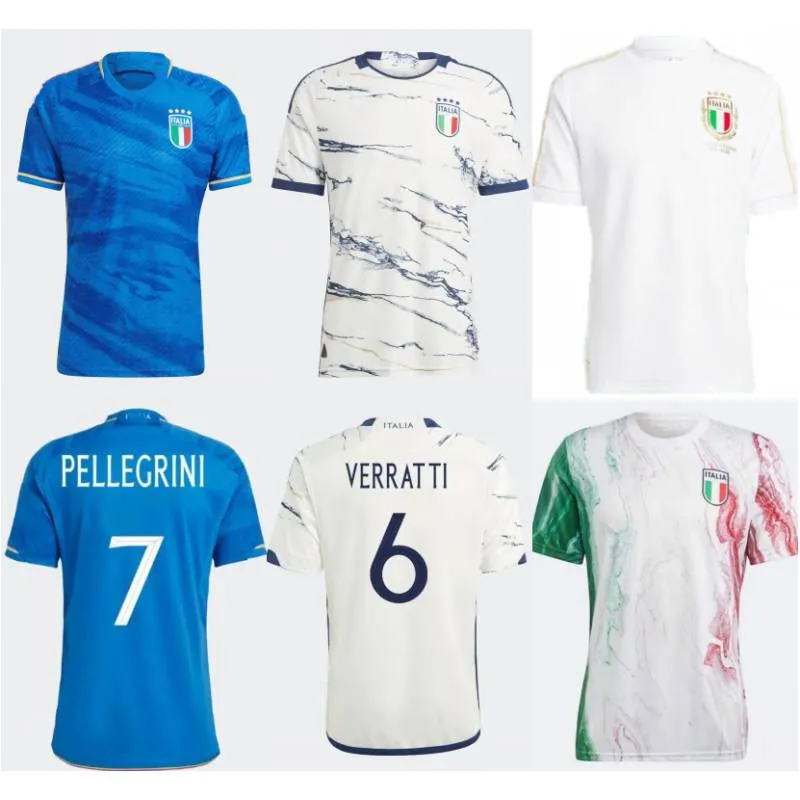 2023 Italien Soccer Jerseys Mens 125th Anniversary Pellegrini DiMarco Bonucci Verratti Pinamonti Football Shirt Raspadori Gnonto Politano Grifo Zaniolo Kids Kit