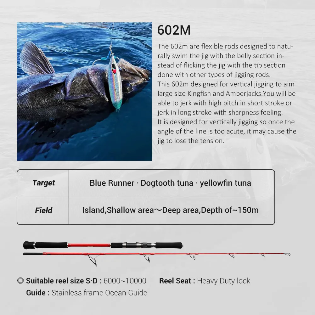 NOEBY OCEAN Jigging Fishing Rod 1.83m M MH Lure 120 500g 2 Section