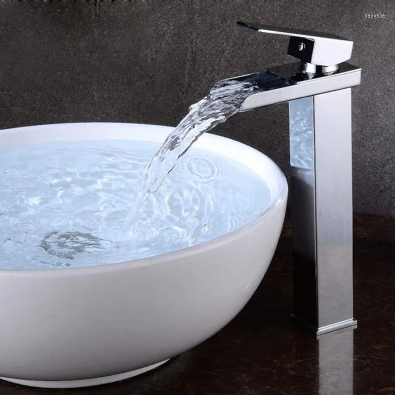 Bathroom Sink Faucets Faucet Waterfall Cold Water Mixer Deck Mounted Single Hole Bath Tap Chrome Finished